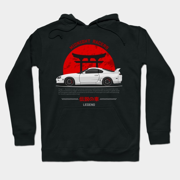 White Supra mk4 Midnight Racer Hoodie by GoldenTuners